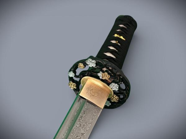 Golden Flower Handgeschmiedetes Samurai Schwerter-Set mit 12-mal gefalteter Damast-Klinge von Feng Lin
